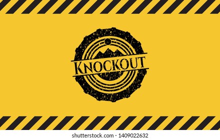 Knockout black grunge emblem inside yellow warning sign. Vector Illustration. Detailed.