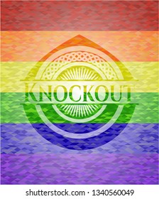 Knockout on mosaic background with the colors of the LGBT flag