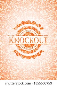 Knockout orange tile background illustration. Square geometric mosaic seamless pattern with emblem inside.