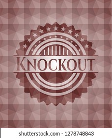 Knockout red emblem or badge with geometric pattern background. Seamless.