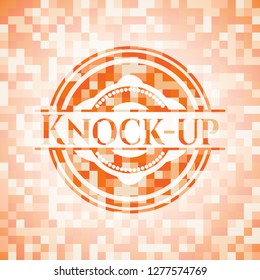 Knock-up orange tile background illustration. Square geometric mosaic seamless pattern with emblem inside.