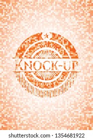 Knock-up orange tile background illustration. Square geometric mosaic seamless pattern with emblem inside.