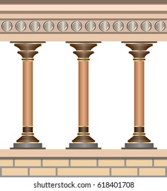 Knossos Palace. Architecture elements, wall and columns in historic minoan style. Vector illustration