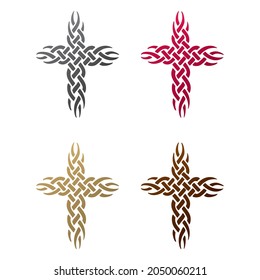 Knot Christian Catholic Cross Vector Illustration. Cross Tribal, Tattoo, Icon Isolated On A Vhite Background
