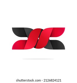 Knot durable logo vector or abstract strong link joint logotype geometric 3d red black color, two element merged or connecting symbol modern trendy design, idea of chain nautical or marine sign