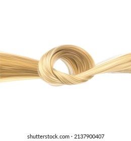 Knot Of Female Blond Strong Healthy Hair. Vector 3d Realistic Illustration Isolated On White Background.