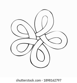A knot of five loops vector outline illustration isolated on white background. Designed for prints, coloring page for adults and kids.