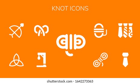 knot icon set. 9 filled knot icons. Included Rope, Gallow, Pretzel, Triquetra, Bow, Tie icons