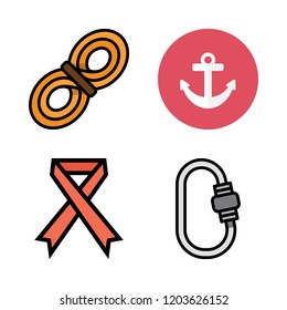 knot icon set. vector set about ribbon, rope, anchor and carabiner icons set.