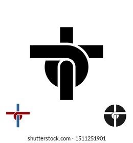 Knot intersection in a cross shape. Two ropes or other lines tied as cross with four ends. Lattice or grille element.