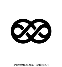 Knot logo with rounded wide border crossed lines. Black color abstract symbol.