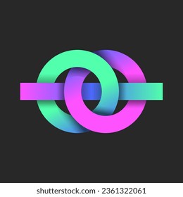 Knot logo of the two overlapping circles and intertwining line vibrant gradient, chain links logotype creative design.