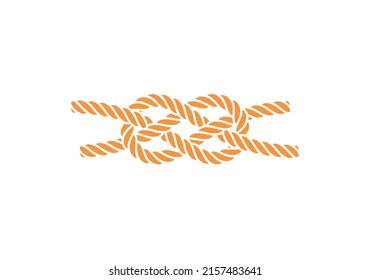 A knot made up of two ropes. Square knot. Isolated on white background