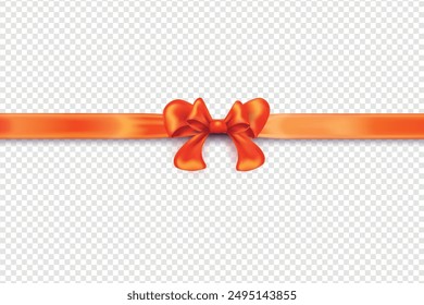 Knot red bow with horizontal red ribbon isolated on white. Decorative design element for celebrations greetings, invitations, Red ribbon with red bow on a white background. Vector isolated bow vector.