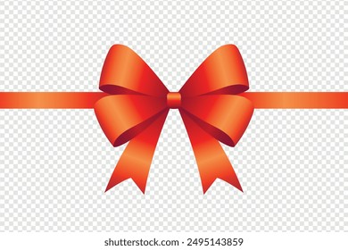 Knot red bow with horizontal red ribbon isolated on white. Decorative design element for celebrations greetings, invitations, Red ribbon with red bow on a white background. Vector isolated bow vector.