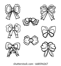 knot and ribbon Doodle vector hand drawn cartoon set of objects.illustration