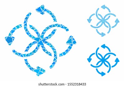 Knot rotation mosaic of humpy pieces in various sizes and shades, based on knot rotation icon. Vector bumpy pieces are organized into mosaic. Knot rotation icons collage with dotted pattern.