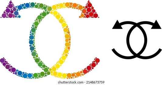 Knot rotation mosaic icon of round dots in various sizes and spectrum color hues. A dotted LGBT-colored knot rotation for lesbians, gays, bisexuals, and transgenders.