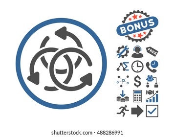Knot Rotation pictograph with bonus elements. Vector illustration style is flat iconic bicolor symbols, cobalt and gray colors, white background.
