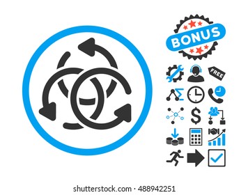 Knot Rotation pictograph with bonus pictogram. Vector illustration style is flat iconic bicolor symbols, blue and gray colors, white background.