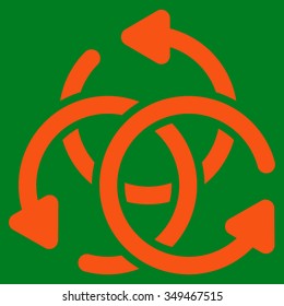 Knot Rotation vector icon. Style is flat symbol, orange color, rounded angles, green background.
