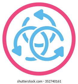 Knot Rotation vector icon. Style is bicolor flat circled symbol, pink and blue colors, rounded angles, white background.