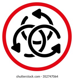 Knot Rotation vector icon. Style is bicolor flat circled symbol, intensive red and black colors, rounded angles, white background.