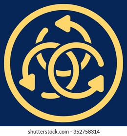 Knot Rotation vector icon. Style is flat circled symbol, yellow color, rounded angles, blue background.