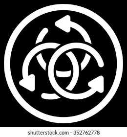 Knot Rotation vector icon. Style is flat circled symbol, white color, rounded angles, black background.