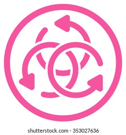 Knot Rotation vector icon. Style is flat circled symbol, pink color, rounded angles, white background.