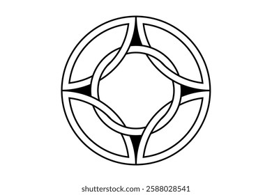 knot round logo design, circle shape business icon template, interlocking sign. Tattoo symbol, black vector isolated on white background 