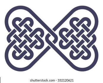 Knot in the shape of a bow tie, made in the fashion of Celtic knots, vector illustration (dark silhouette, isolated on white background)