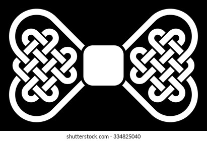 A knot in the shape of a bow tie, made in the fashion of Celtic knots, vector illustration (white silhouette, isolated on black background)