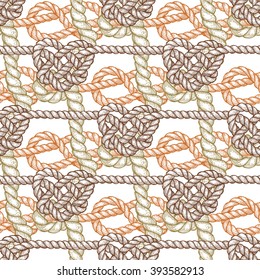Knot in shape of heart in engraving style, vector seamless pattern