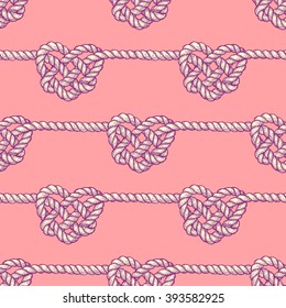 Knot In Shape Of Heart In Engraving Style, Vector Seamless Pattern
