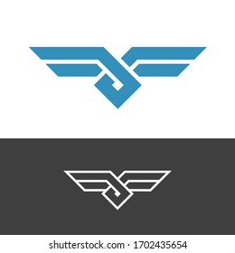 Knot Style Logo With Wings. Double Color Ropes With Node In A Center. Eagle Bird Stylized Symbol.
