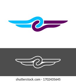 Knot style logo with wings. Two color ropes with node in a center.