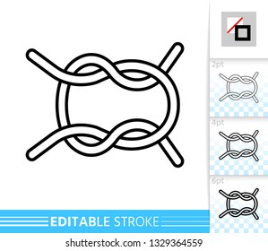 Knot thin line icon. Rope banner in flat style. Nautical poster. Linear pictogram. Simple illustration, outline symbol. Vector sign isolated on white. Editable stroke icons without fill