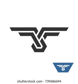 Knot title logo. Cornered interlaced lines with wings sign.