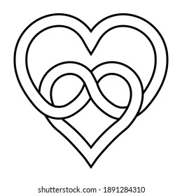 knot of two hearts symbol of eternal love, vector sign of infinite love knot of intertwined hearts