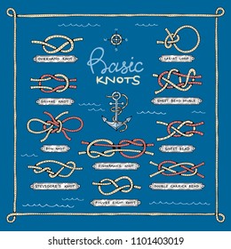 Knot vector marine knotty bow or nautical bowed rope with knotted loop illustration set of overhand or square bowknots isolated on background