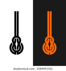 Knot wide lines vertical decorative Celtic element. Guitar or other traditional musical instrument stylized shape logo. Hookah ribbon style design symbol.