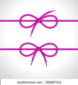 Knots of laces. Two bow knots isolated on white background. Vector illustration