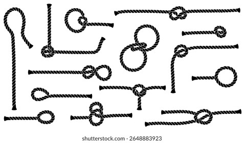 Knots and Ropes in Curved Line Style for Nautical, Climbing, and Craft Vector Design Projects
