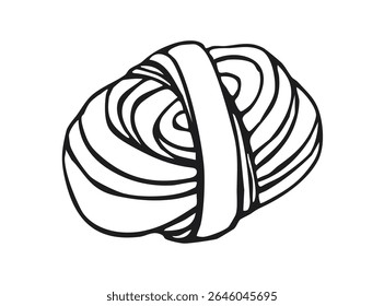 Bolinho de cardamomo em forma de nó com massa em camadas desenhada em contorno preto. Ilustração de esboço vetorial desenhada à mão isolada no plano de fundo branco. Conceito de padaria e pastelaria