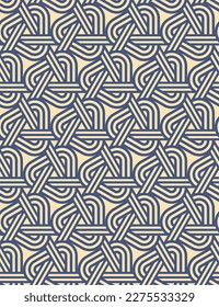 Knotted blue and white lines. Modern graphic abstract template. Elegant Japanese style. Seamless geometric pattern. Decorative monochrome illustration for fabric, wrapping paper, print, and web.