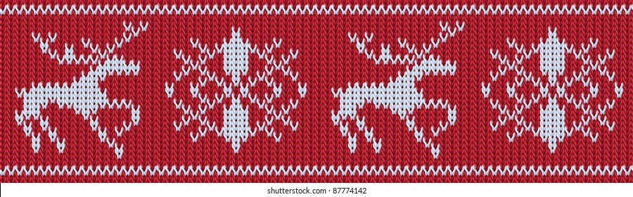 Knotted border with deers and snowflakes. Seamless (both directions)