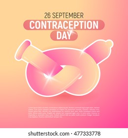 Knotted condom to the contraception day. Vector illustration.