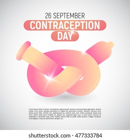 Knotted condom to the contraception day. Vector illustration.