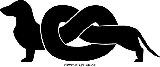 Knotted dachshund in silhouette